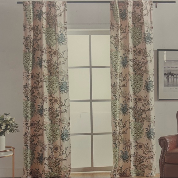 Callisto Home PEACOCK Scroll Light Blush Curtains Set/2 Panels 38”x 96” pink - Picture 5 of 6